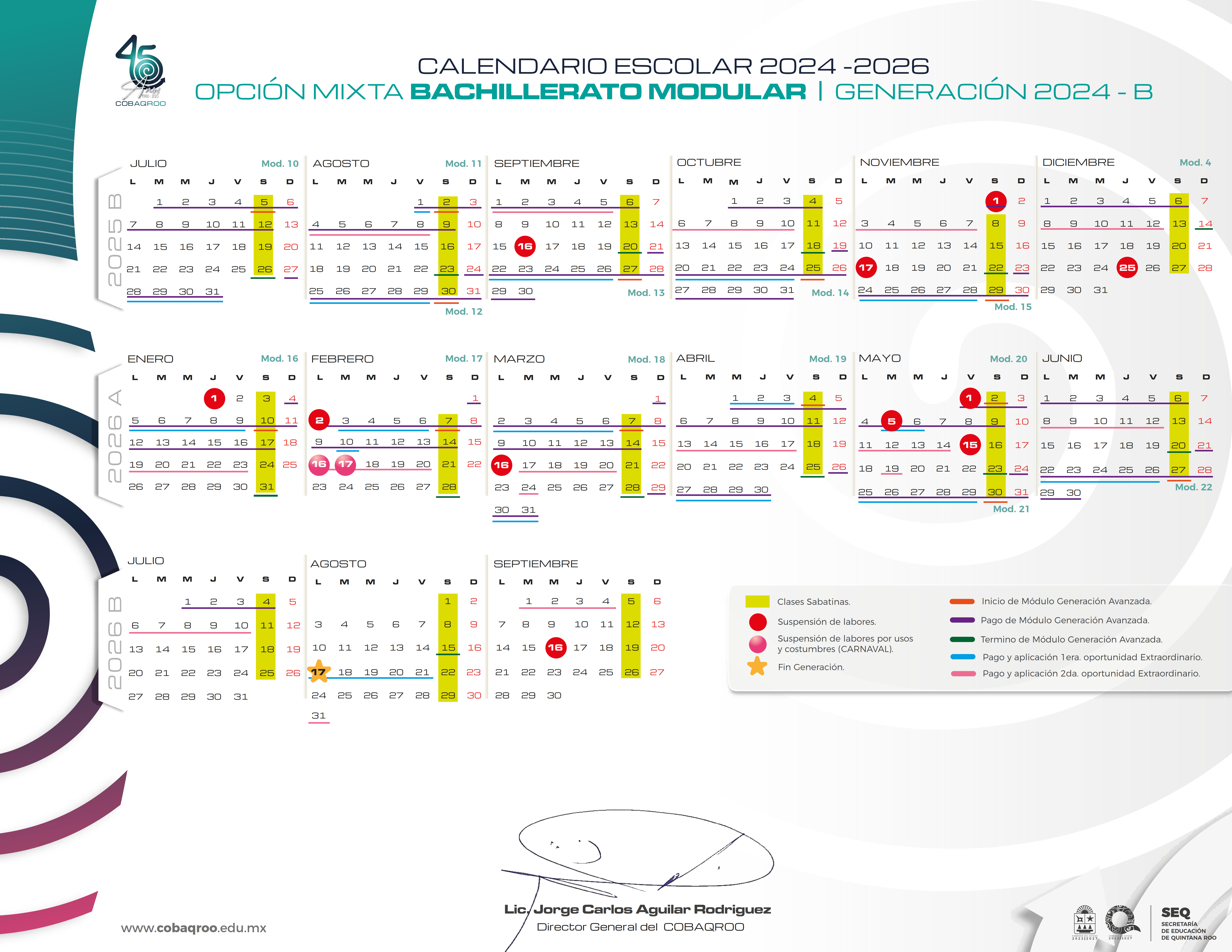 Calendario Bachillerato Modular 2024-2026